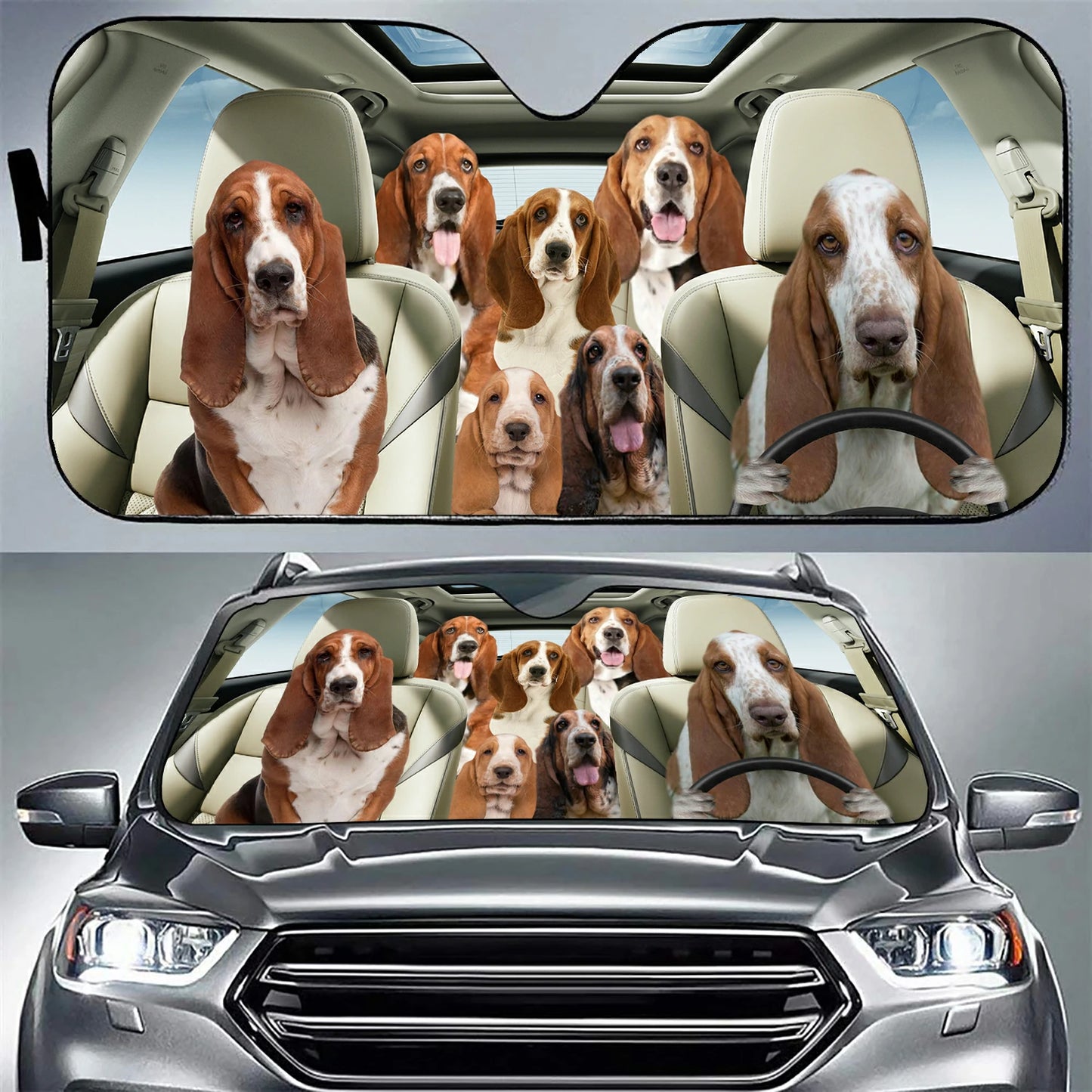 Basset Hound Family Car Sunshade