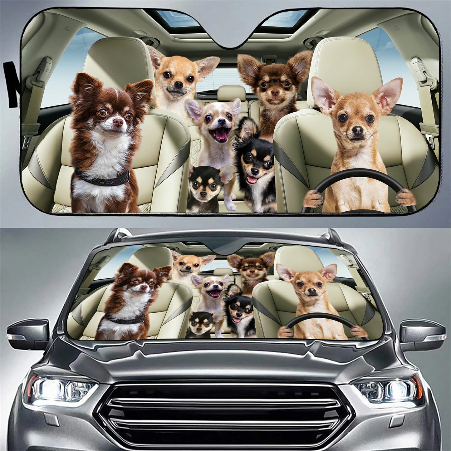 Chihuahua Family Car Sunshade