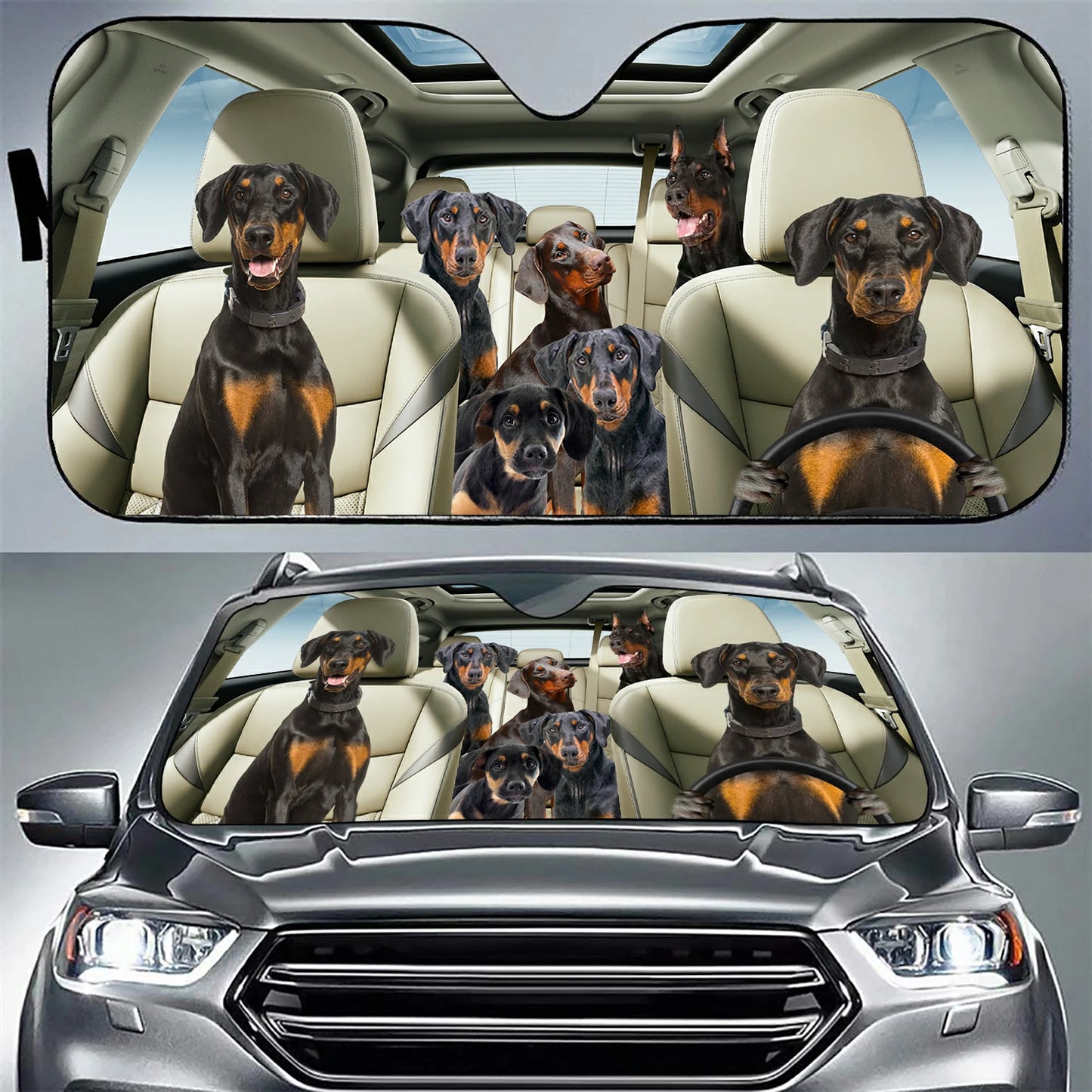 Doberman Family Car Sunshade