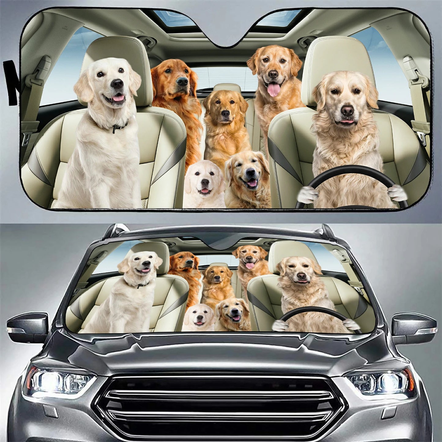 Golden Retriever Family Car Sunshade