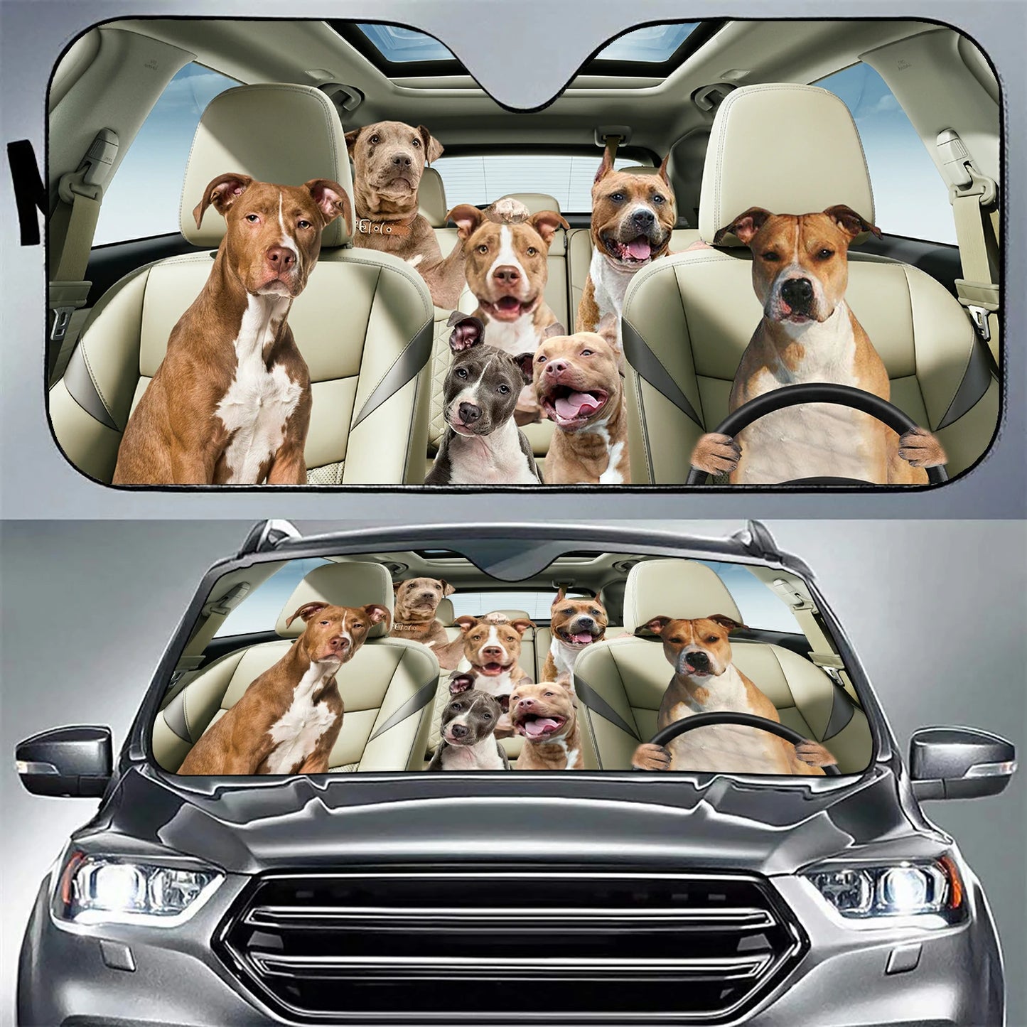 Pitbull Family Car Sunshade