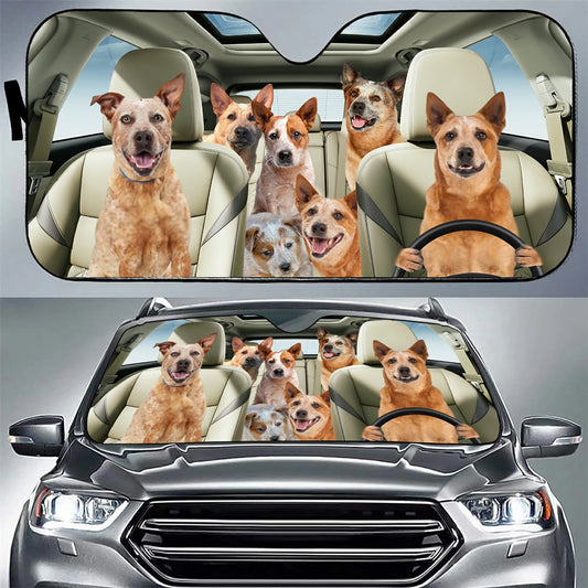 Red Heeler Family Car Sunshade