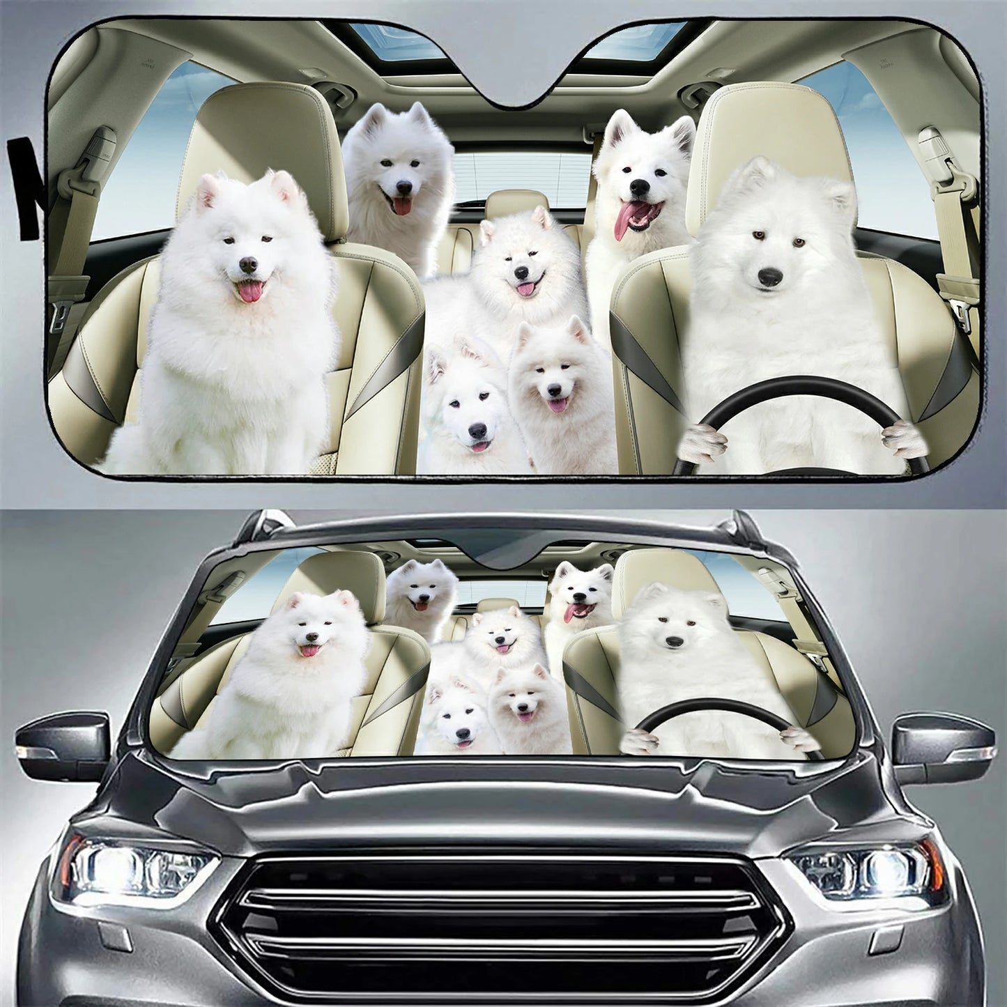 Samoyed Family Car Sunshade