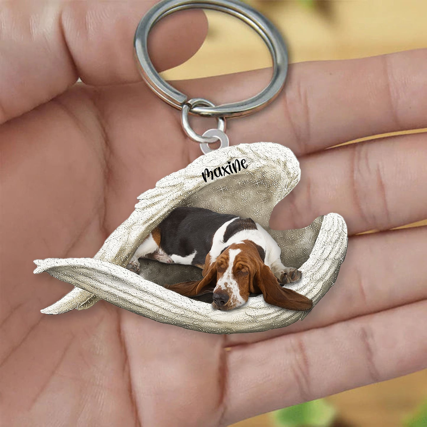 Basset Hound Sleeping Angel Keyring