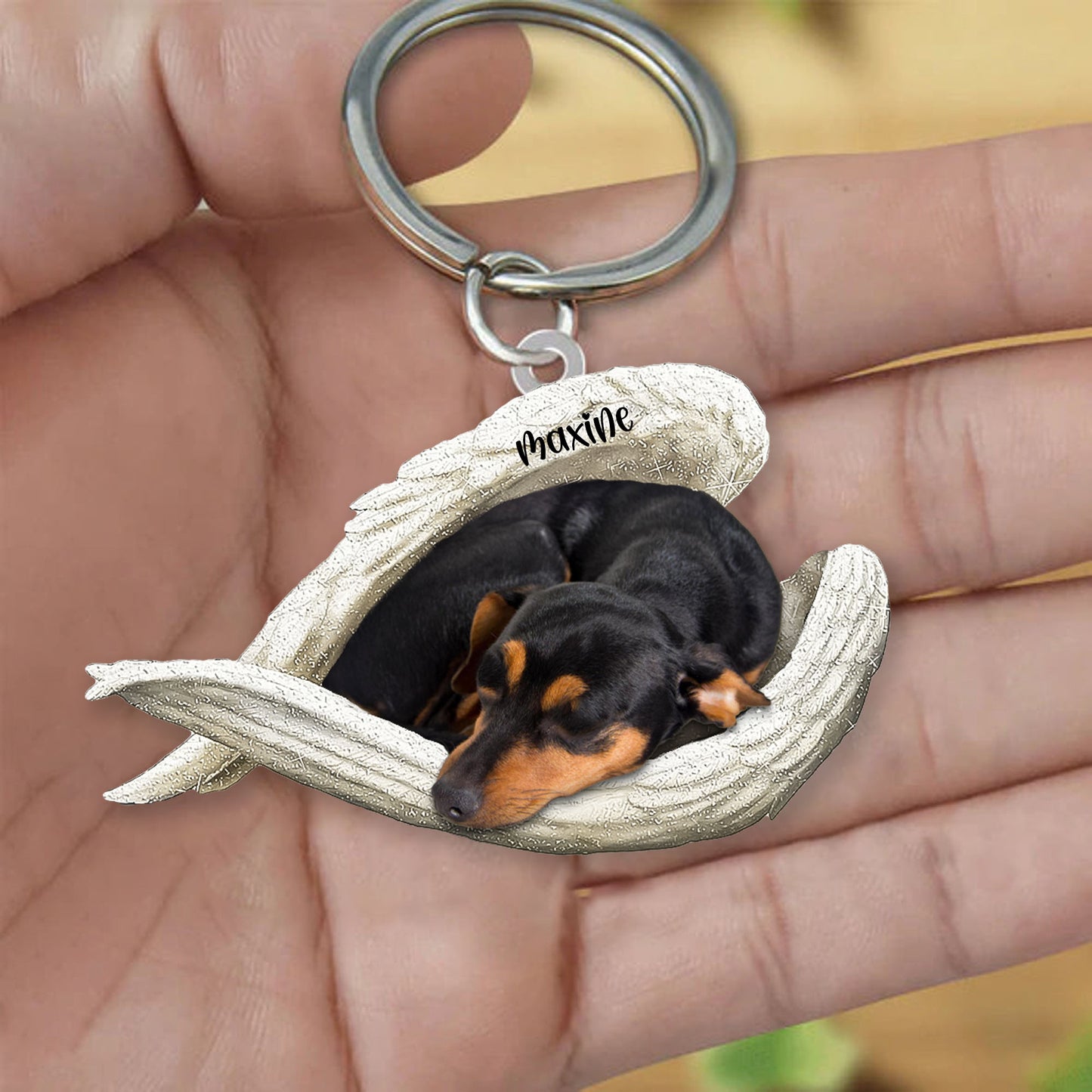 Dachshund Sleeping Angel Keyring