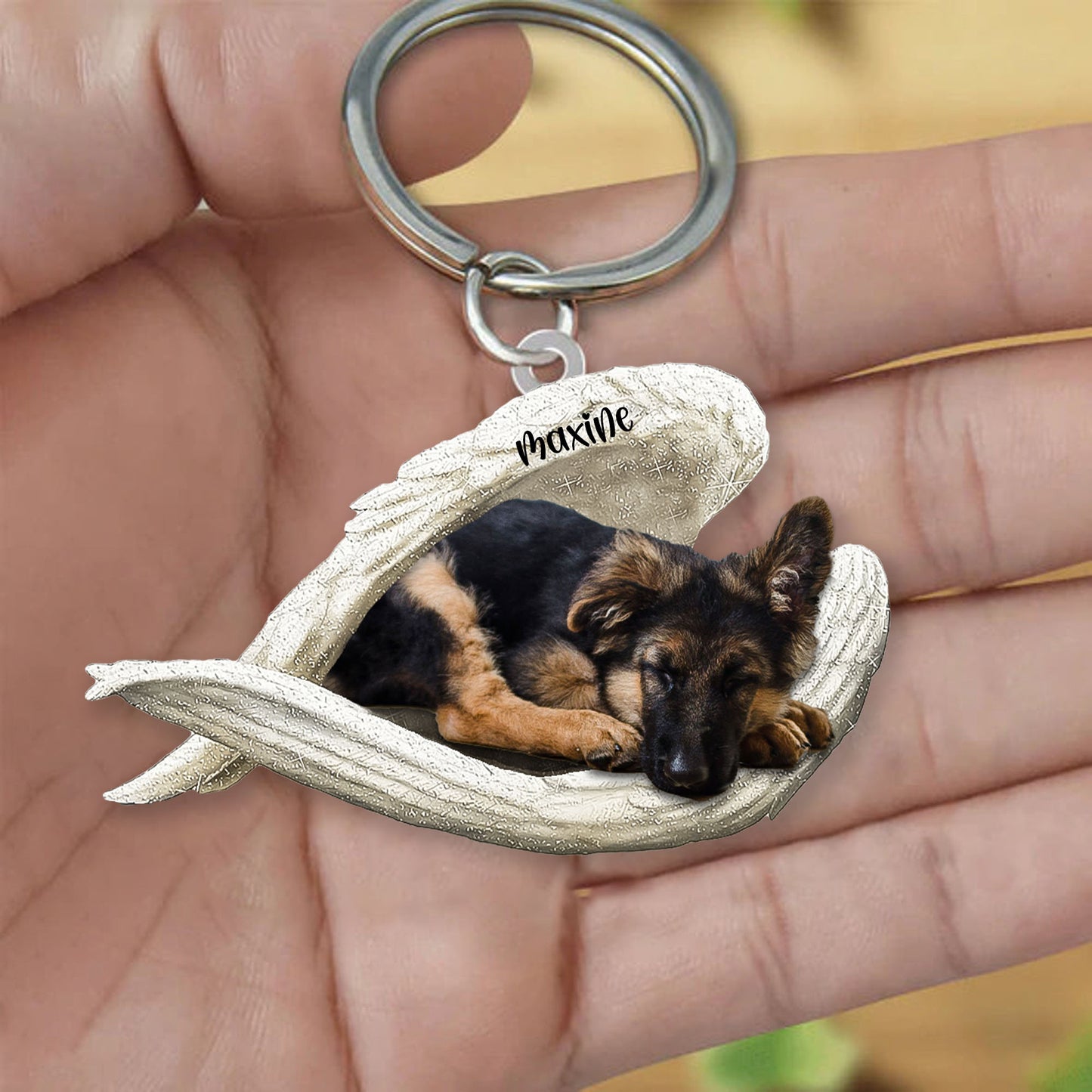 German Shepherd Sleeping Angel Keyring