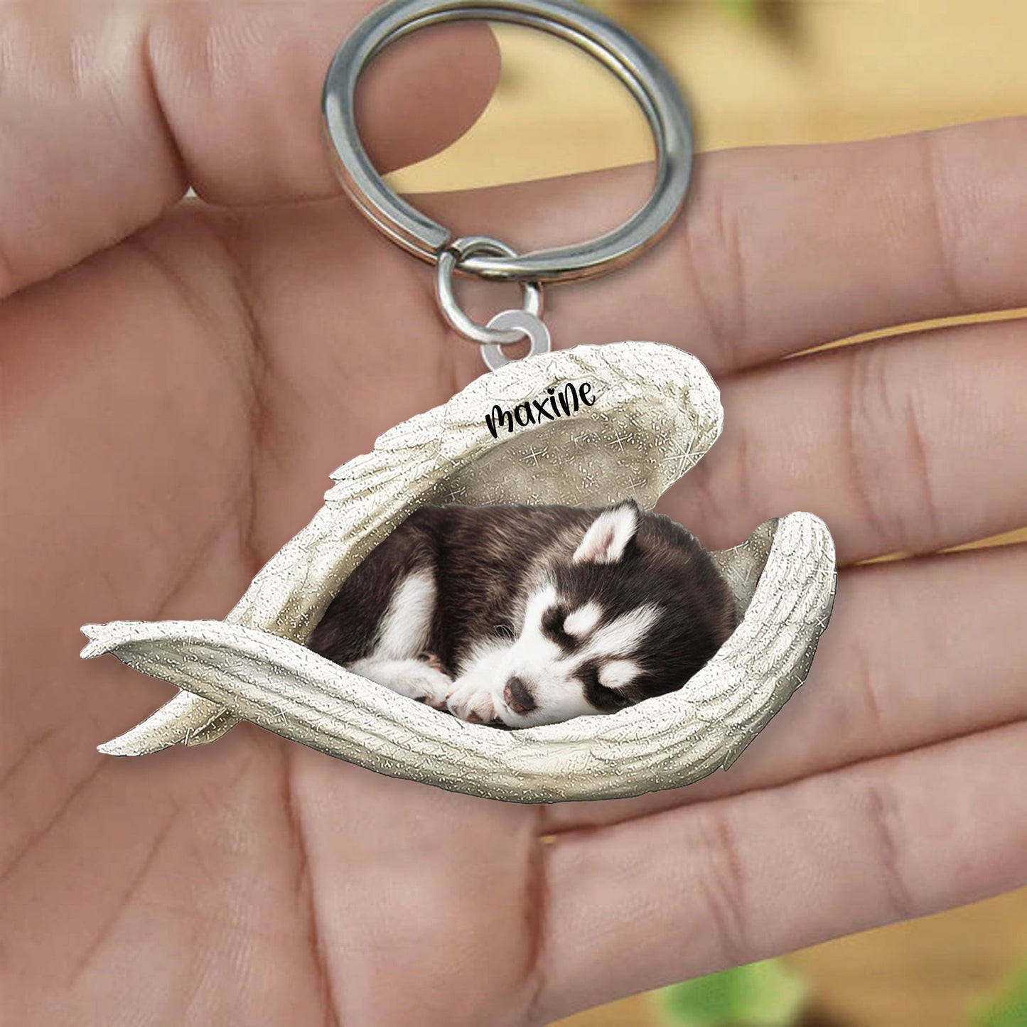 Husky Sleeping Angel Keyring