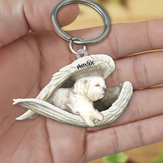 Maltese Sleeping Angel Keyring