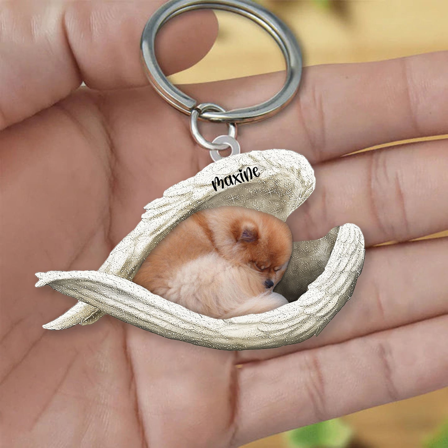 Pomeranian Sleeping Angel Keyring