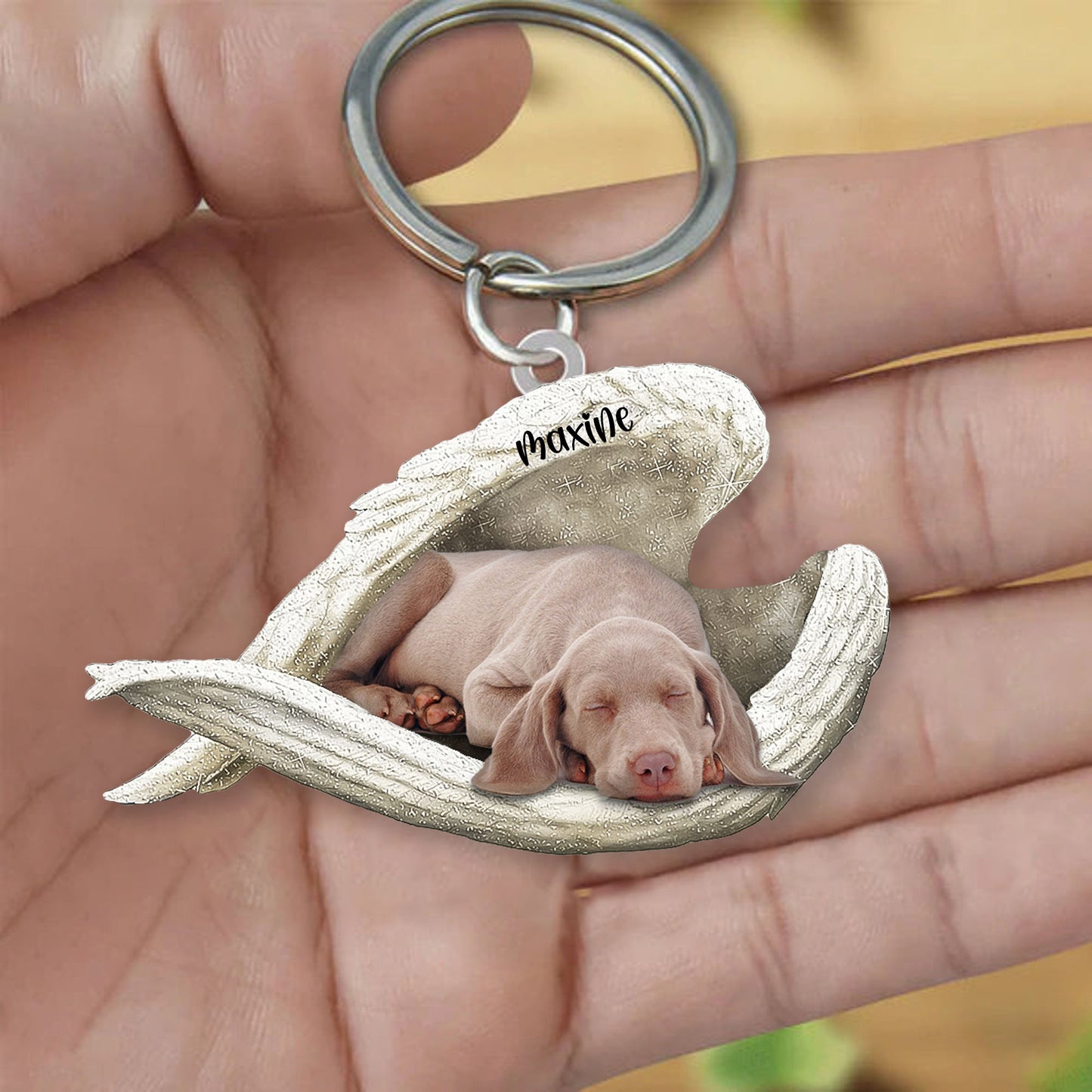 Weimaraner Sleeping Angel Keyring