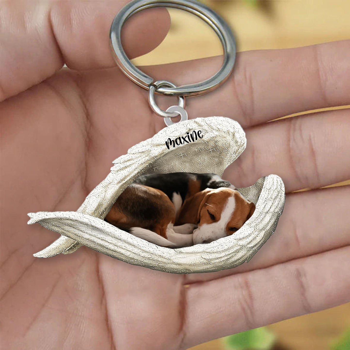 Beagle Sleeping Angel Keyring