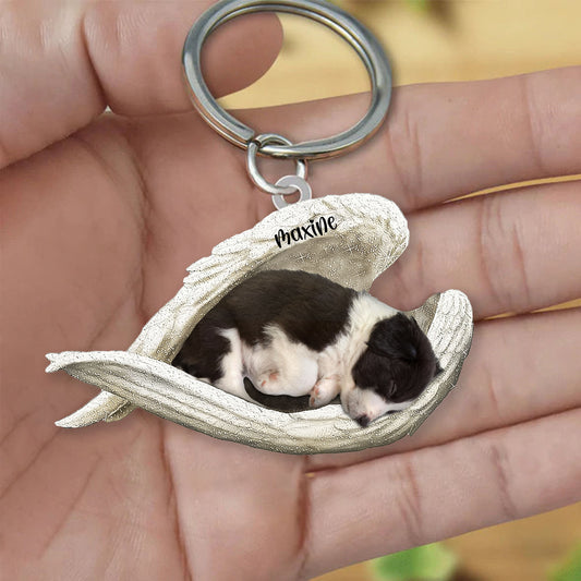 Border Collie Sleeping Angel Keyring