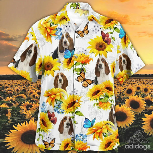 Basset Hound Sunflower Hawaii Shirt