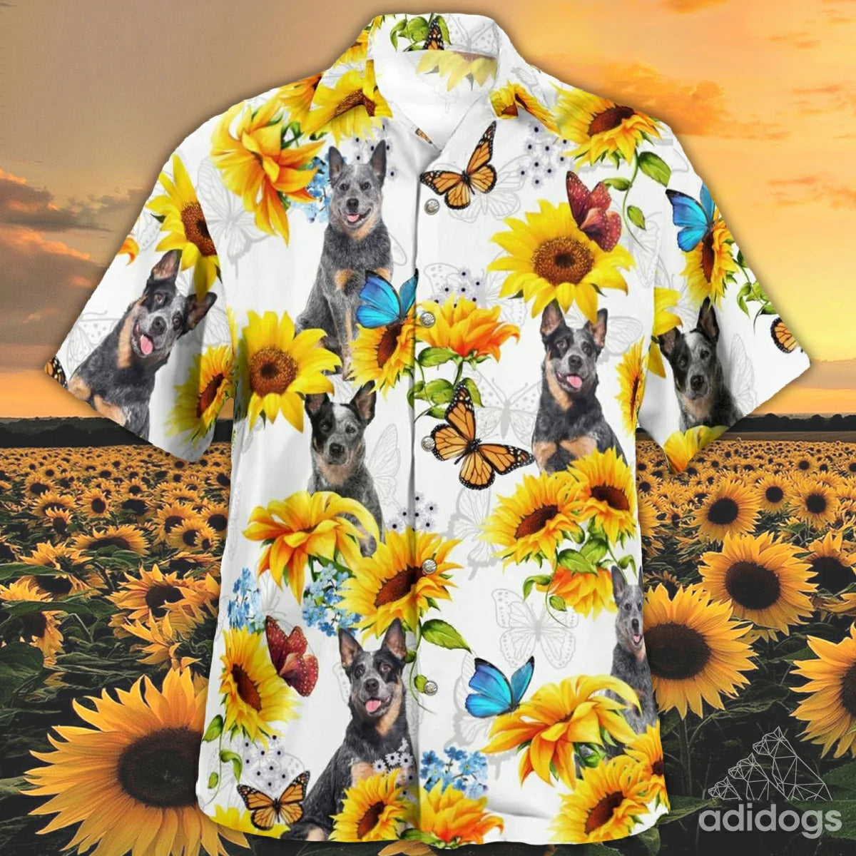 Blue Heeler Sunflower Hawaii Shirt