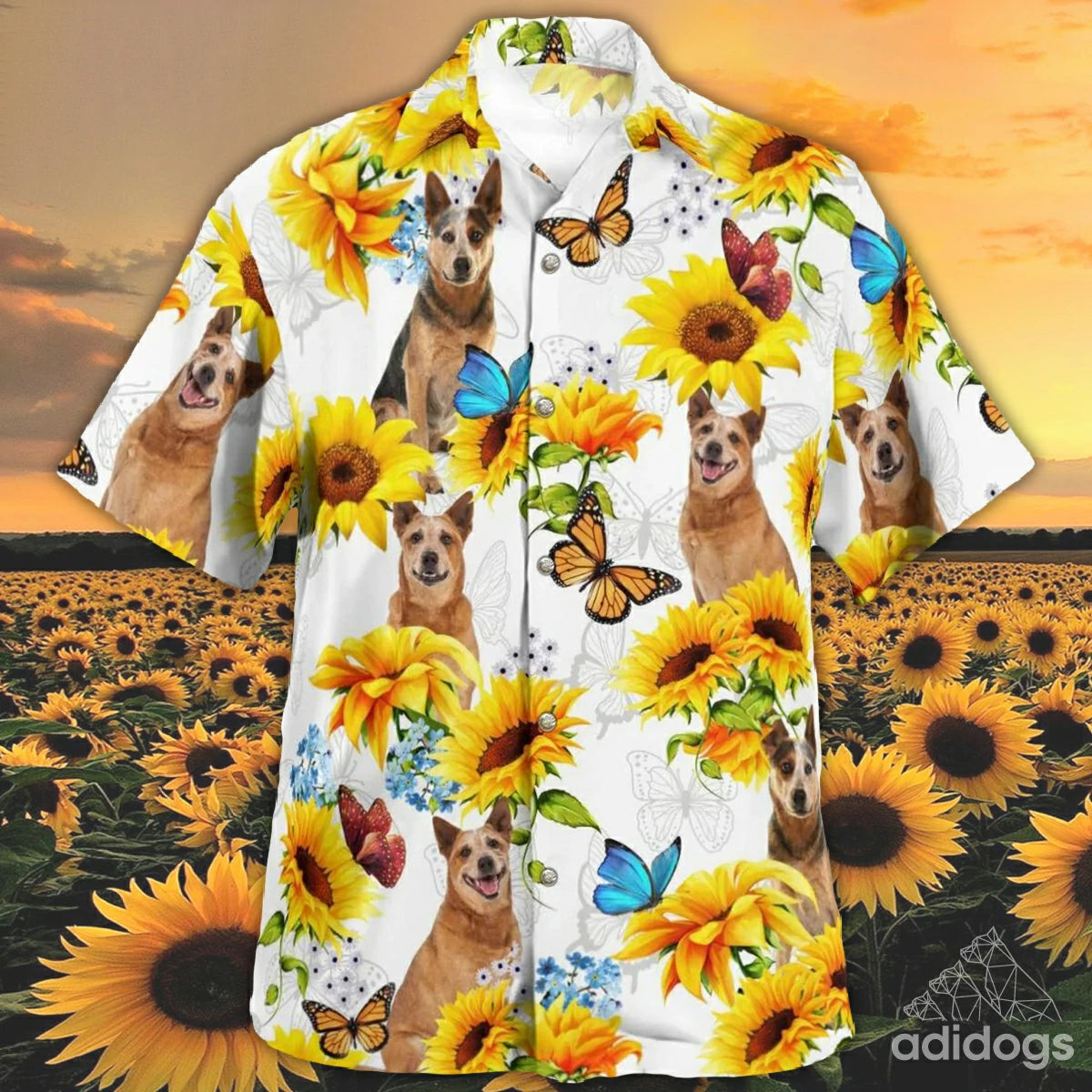 Red Heeler Sunflower Hawaii Shirt